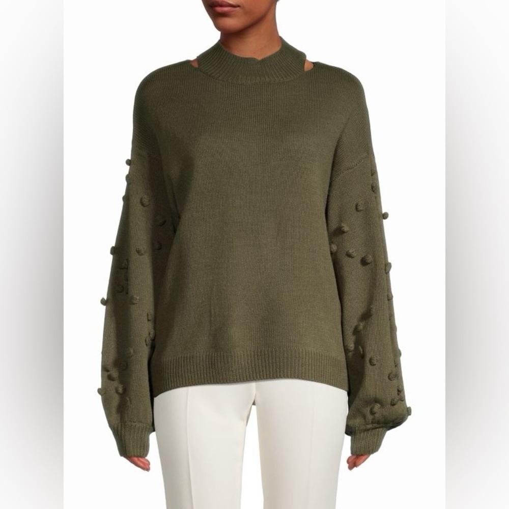 70/21 Pom-Sleeve Green Oversized Turtleneck Sweater Size Small